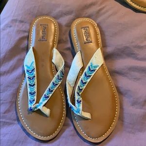 Tan and blue sandals